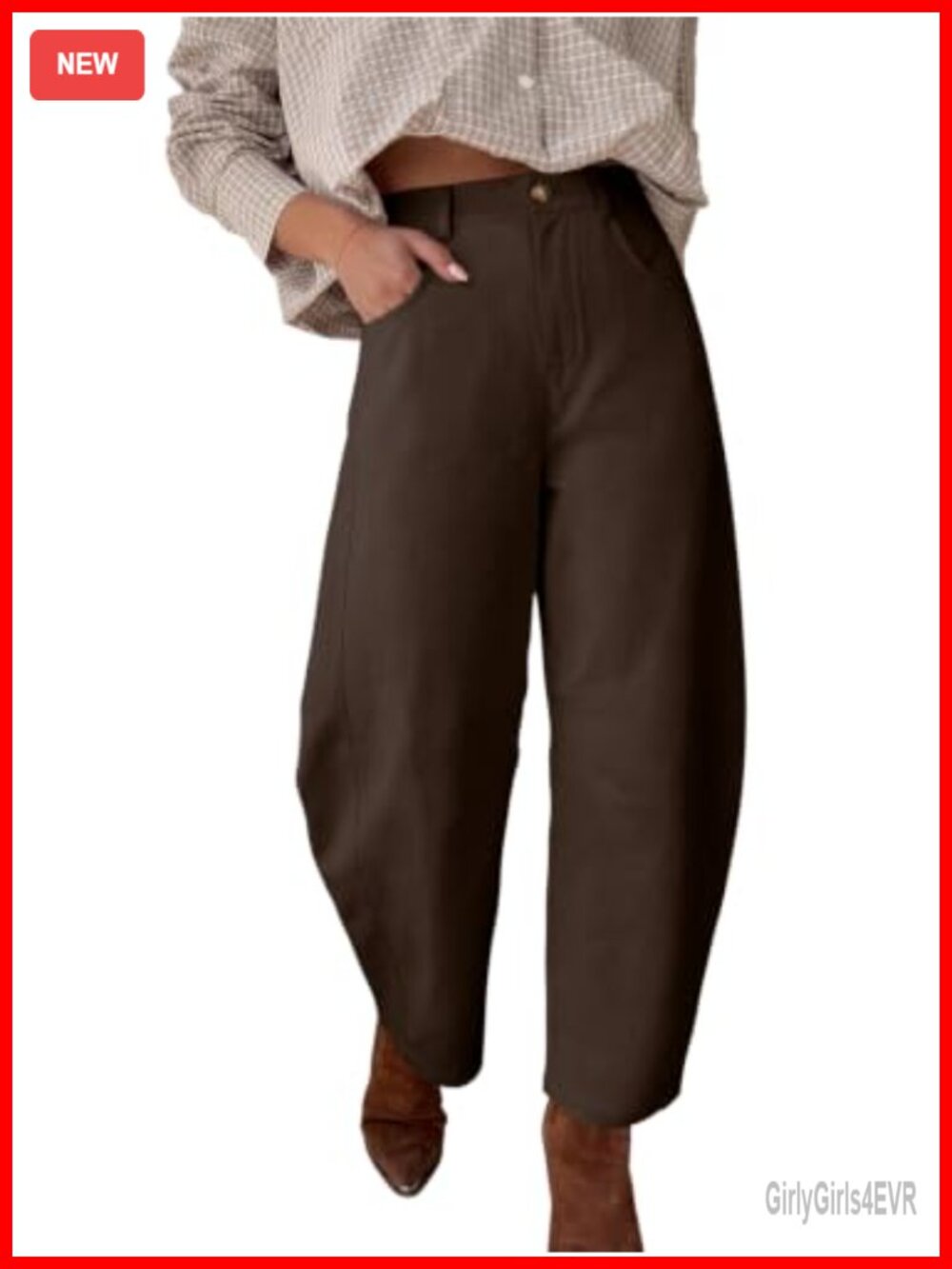Women's Barrel Baggy Pants Casual Wide Leg Cropped Trousers